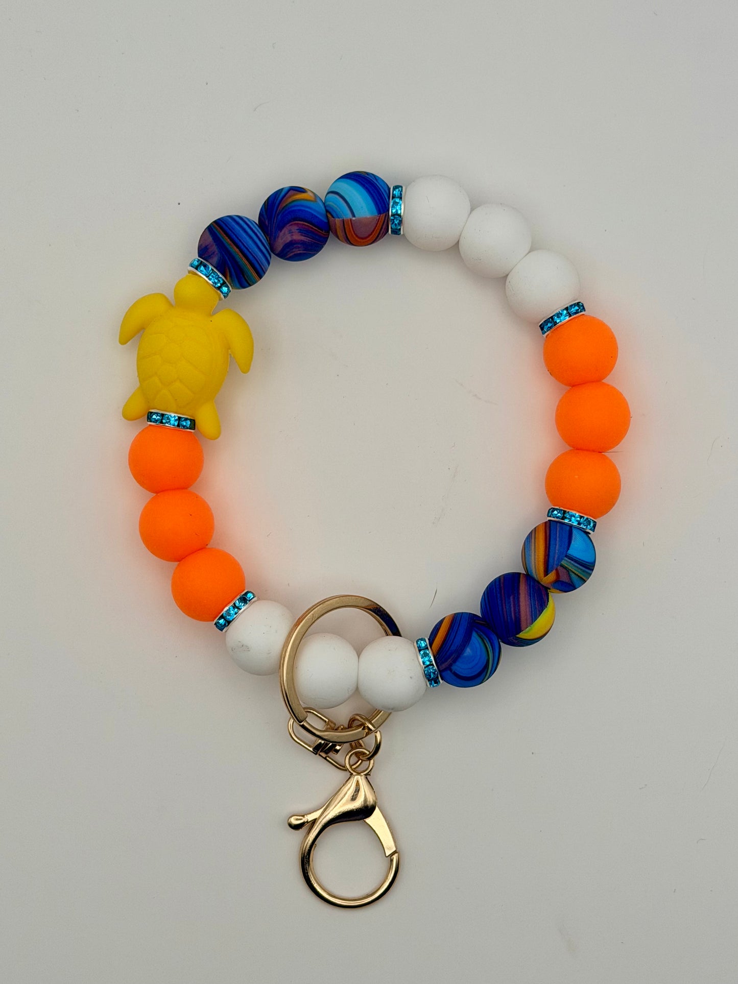 Yellow Turtle Silicone Beaded Wristlet/Keychain