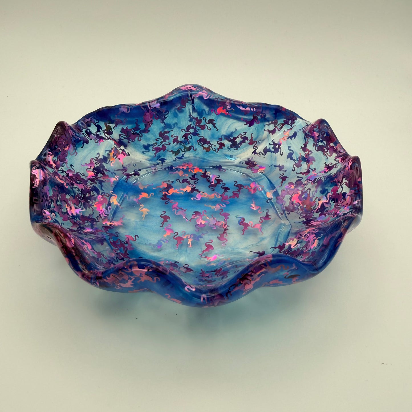 Medium Seashell Dish with Flamingo Glitter