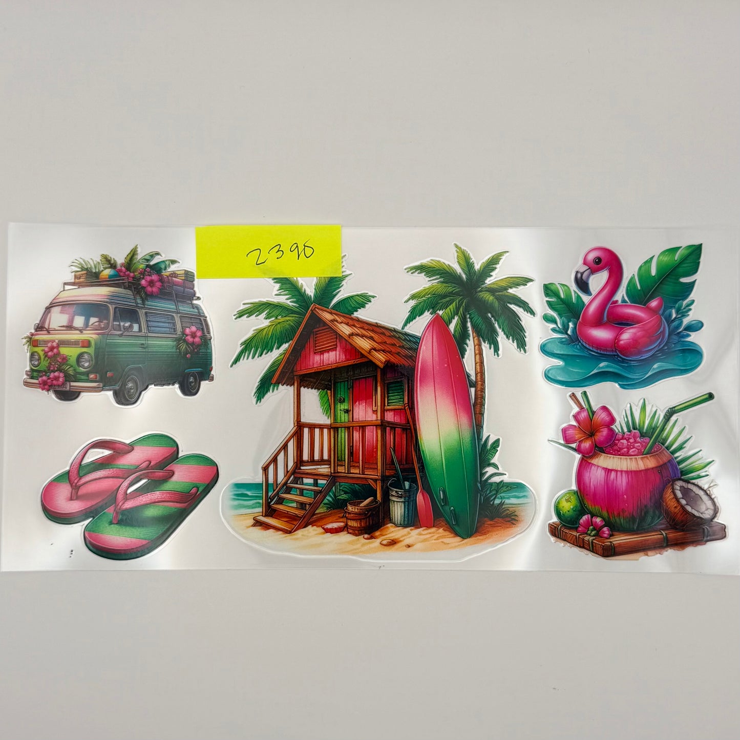 pink green beach scene