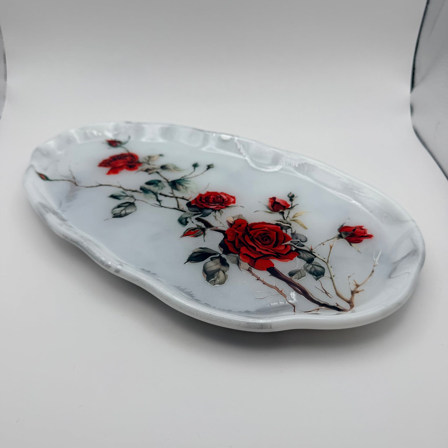 Rose, White & Silver Irregular Shaped Tray