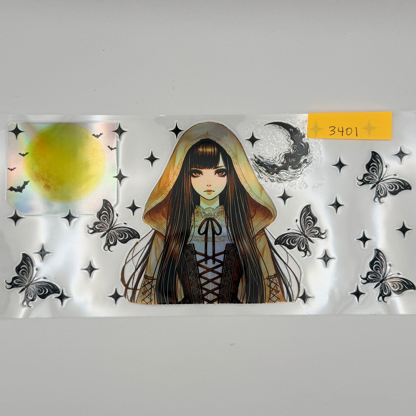 Anime goth girl with moon holographic