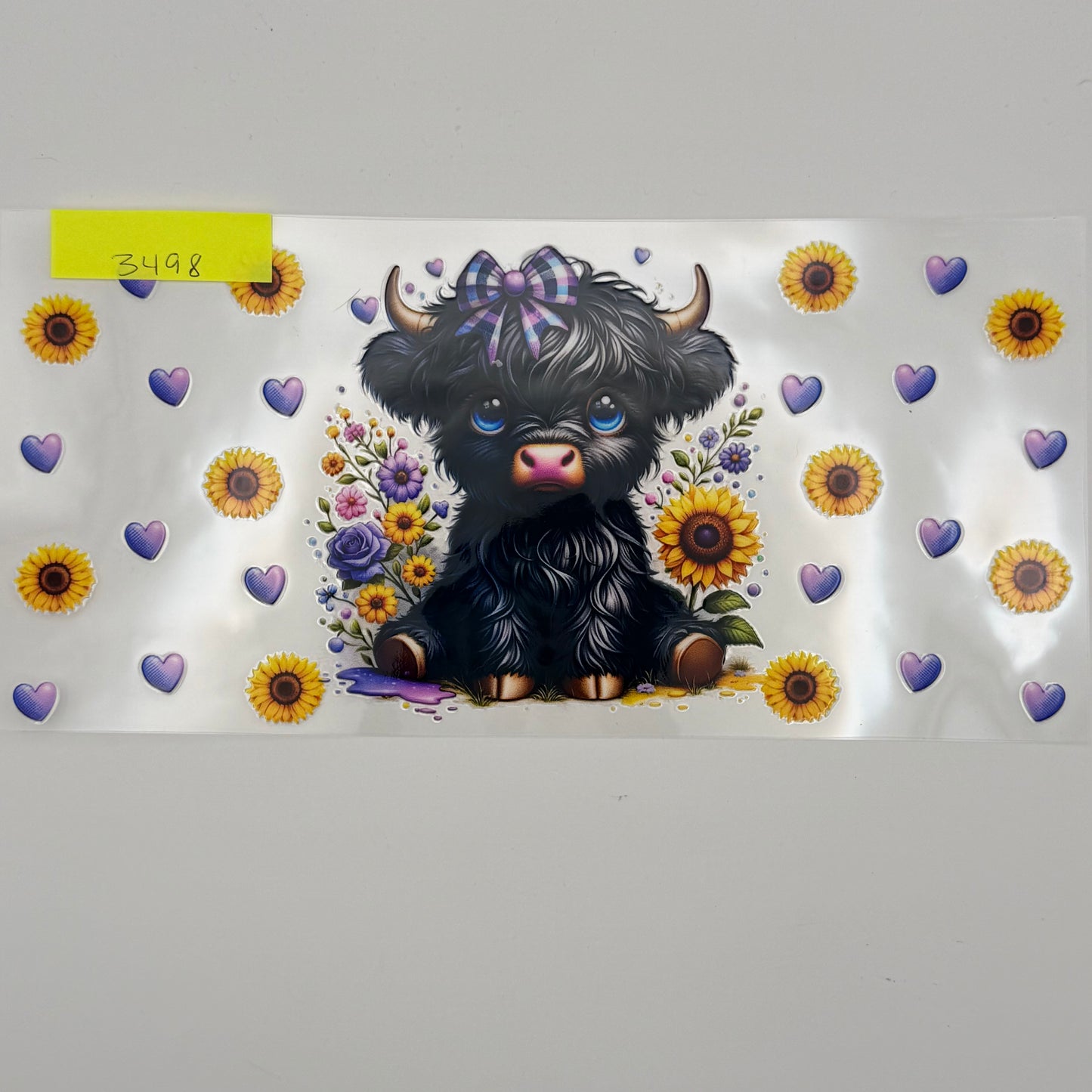 Black highland cow purple bow
