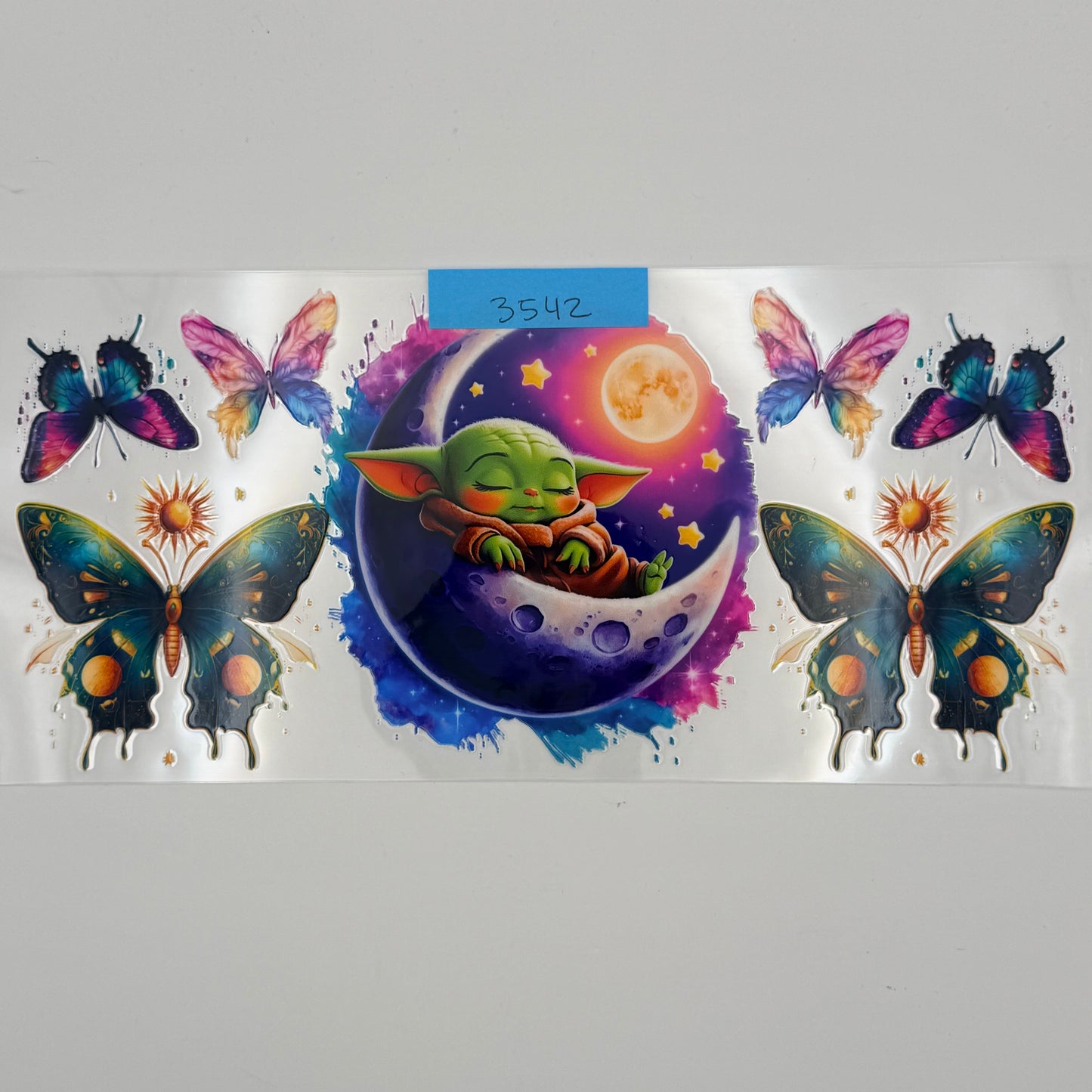 Baby yoda butterflies and moon