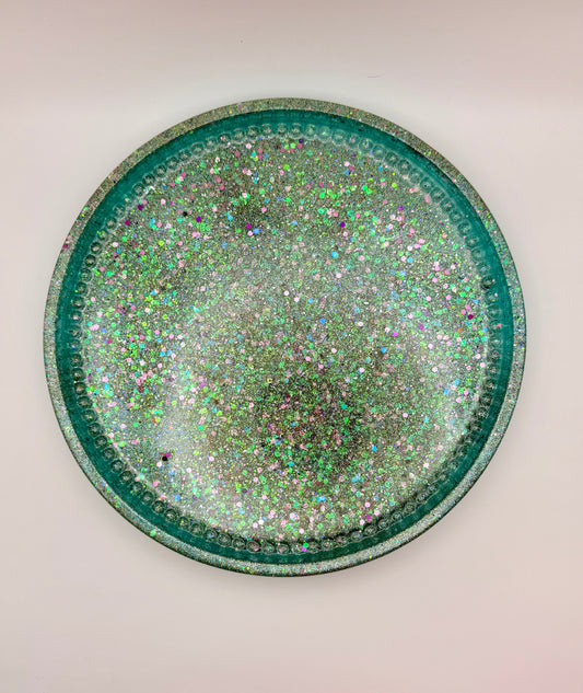 Sparkly round green resin tray
