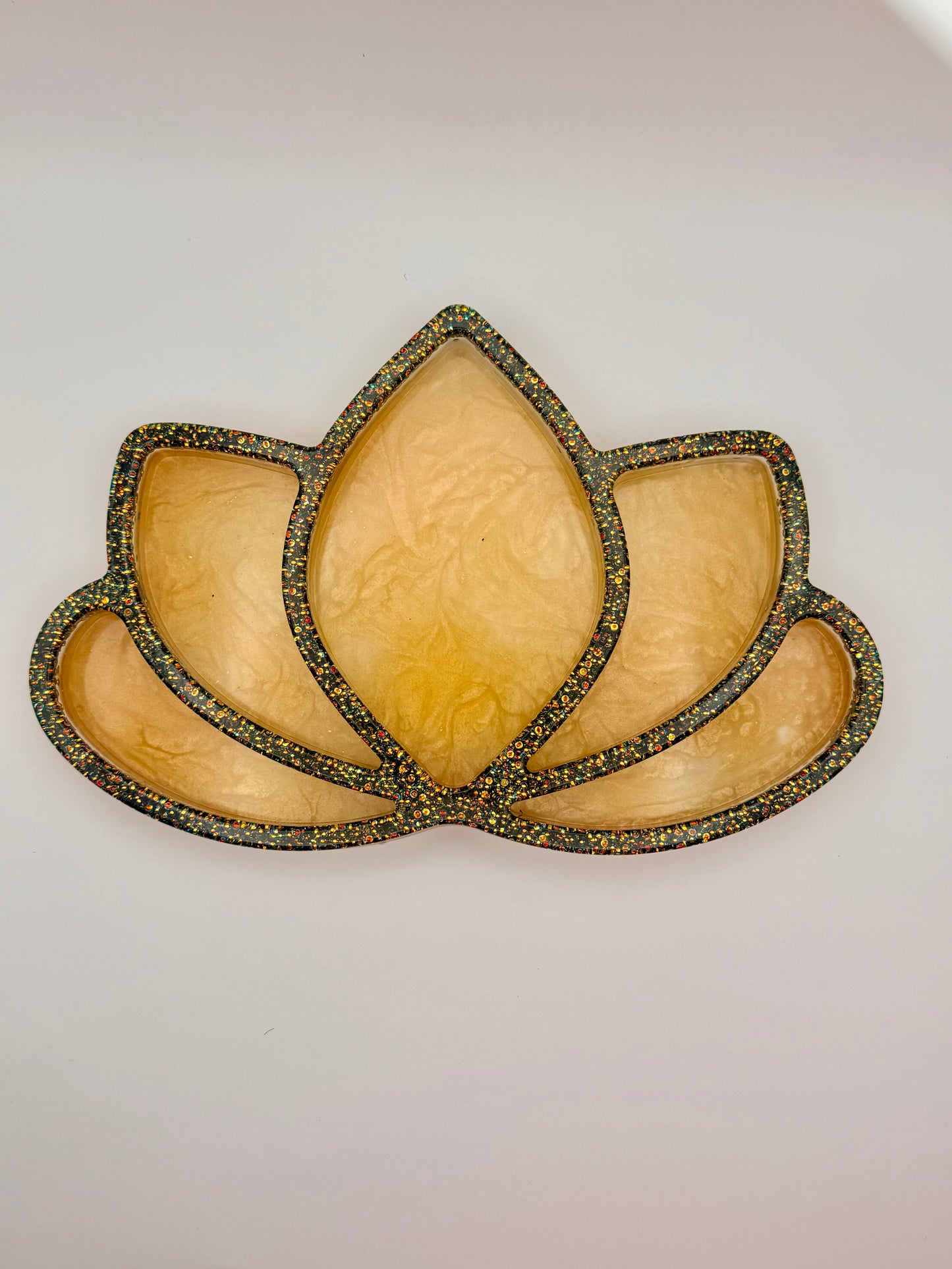 Peach with bubble glitter lotus shaped resin tray