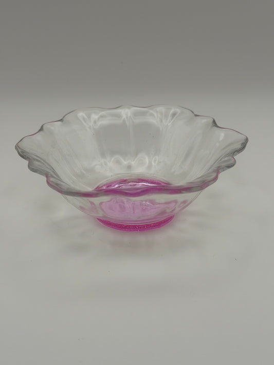 Small clear with purple hue flower-shaped bowl