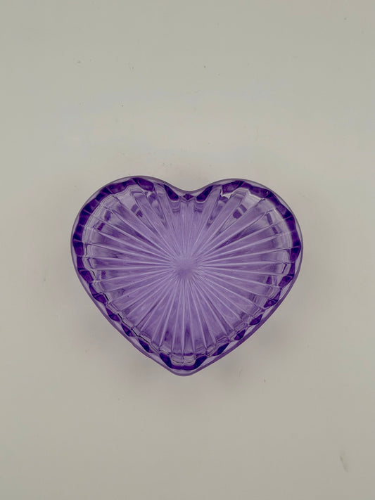 Transparent purple heart-shaped dish with lid