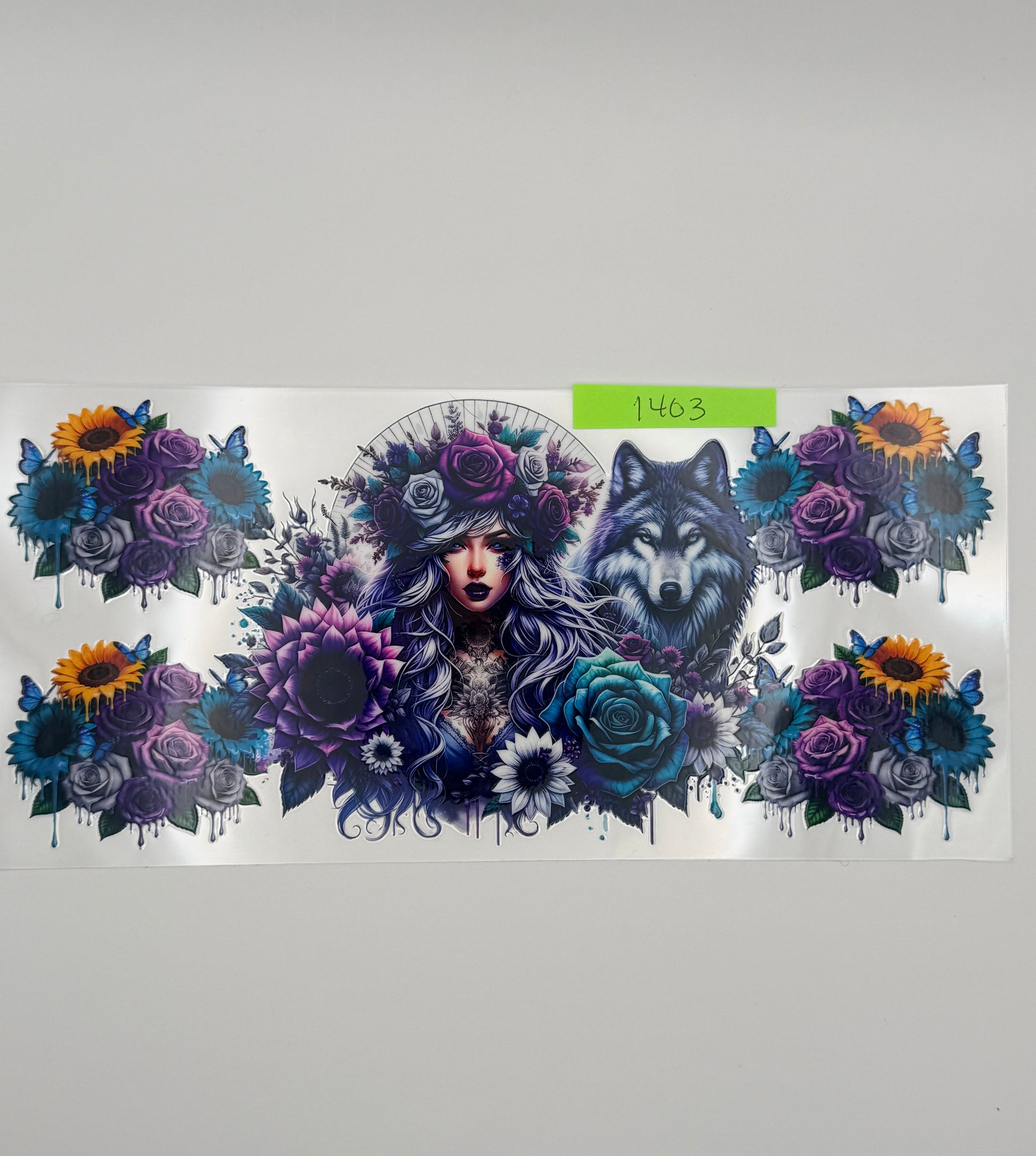 girl with wolf and flowers