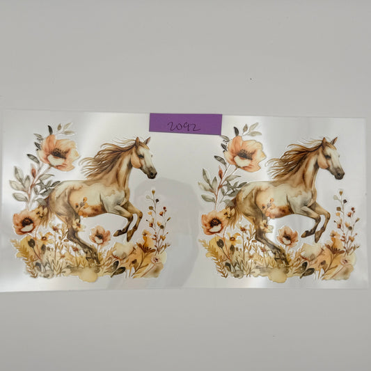 beige horse with flowers