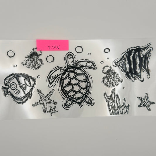 sketched ocean animals