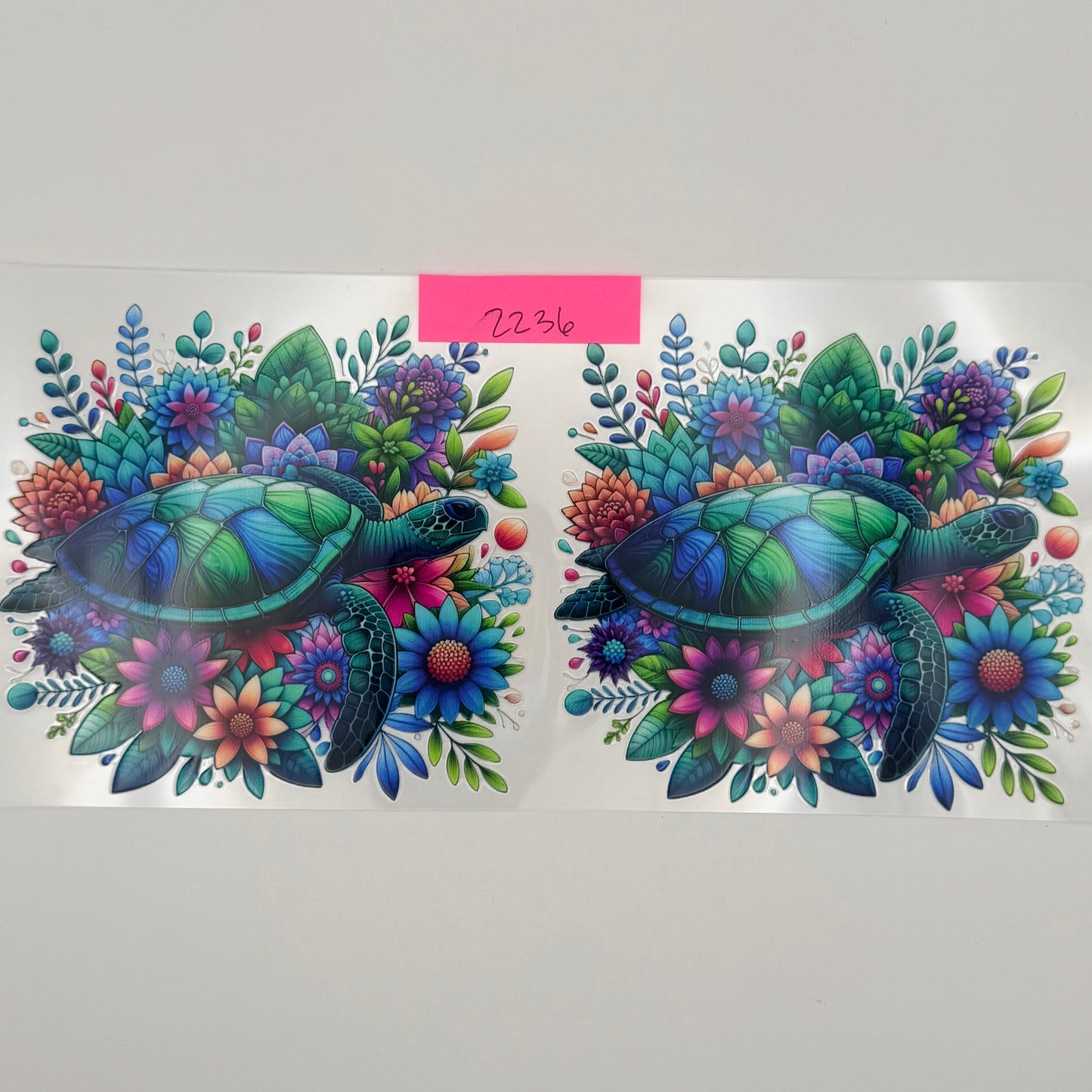 colorful flowers and sea turtles
