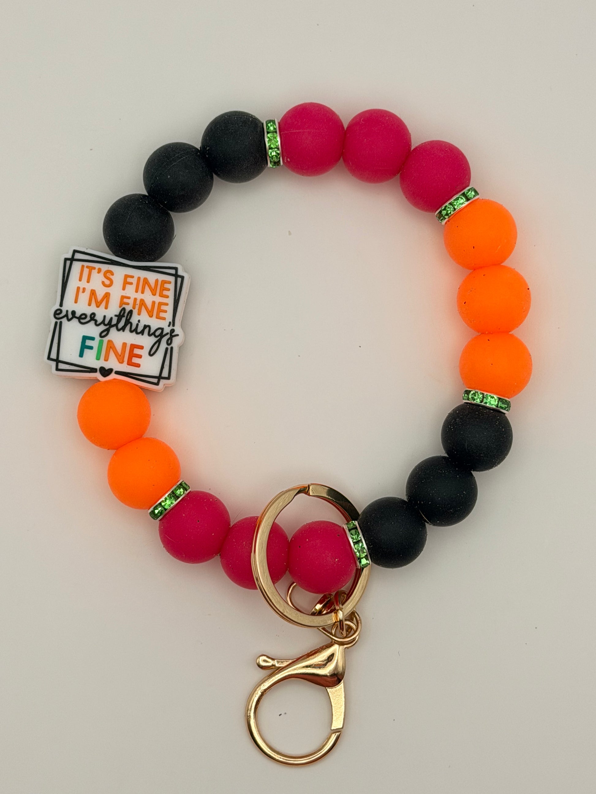 Wristlet, Keychain or Bag Charm - Everything's Fine, Hot Pink, Orange, Black