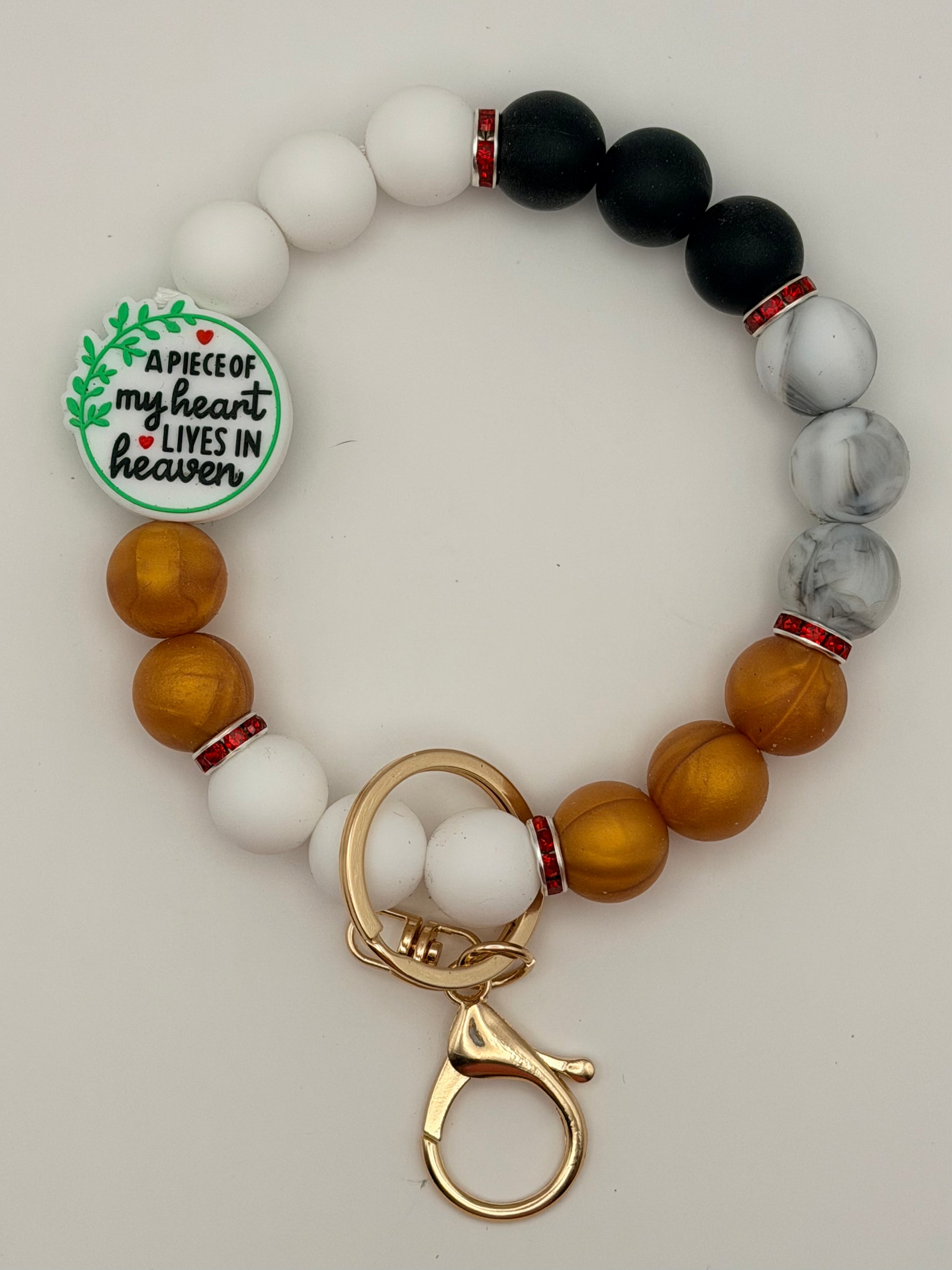 Wristlet, Keychain or Bag Charm - Heaven, Gold, Marble, Red Accents