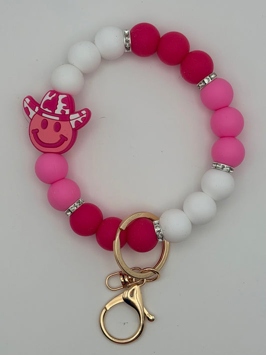 Wristlet, Keychain or Bag Charm - Howdy, Pink, Hot Pink, White