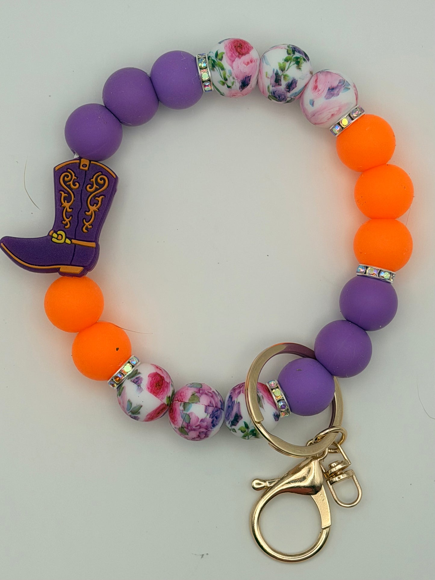 Wristlet, Keychain or Bag Charm - Purple Boot, orange, purple, black