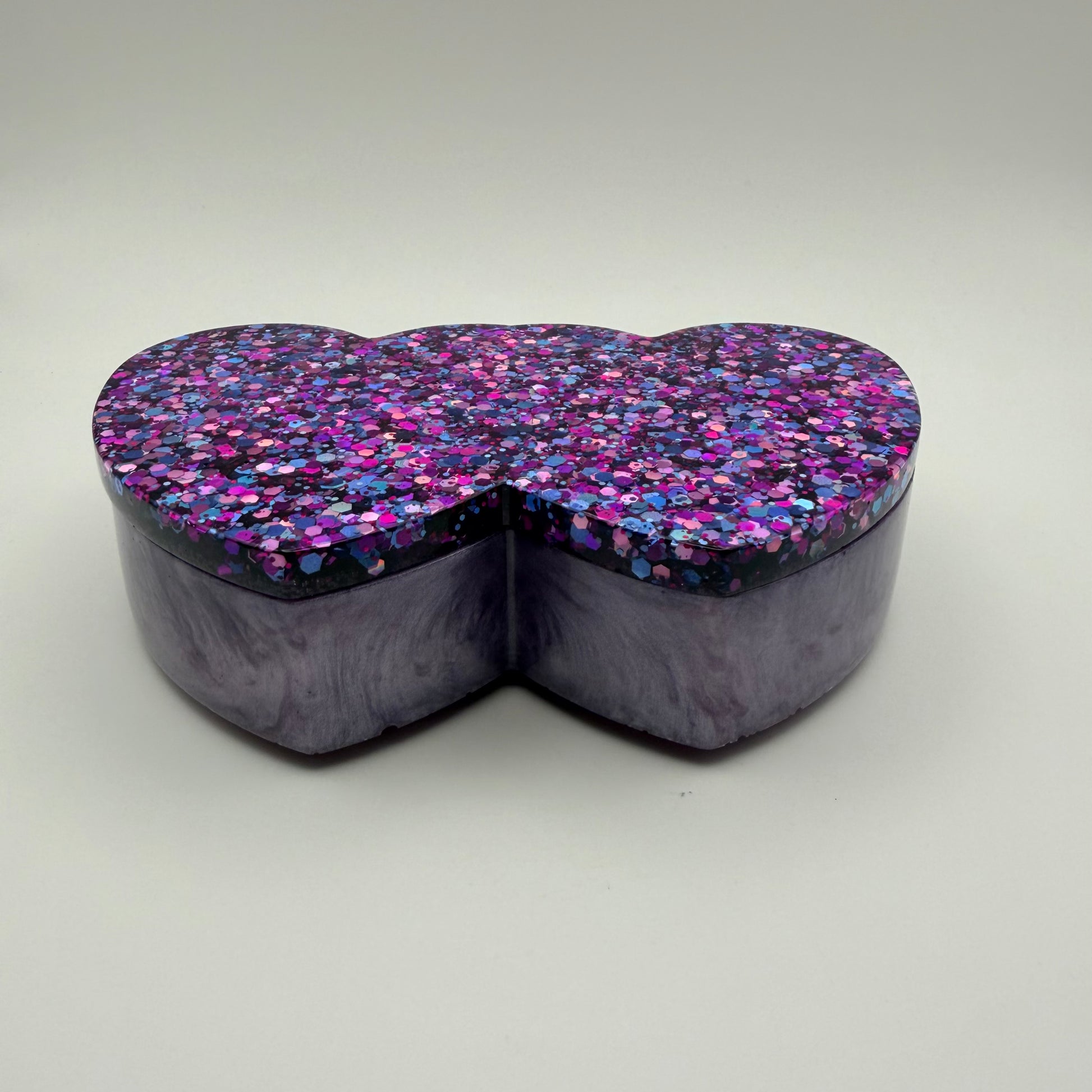 purple glitter double heart container