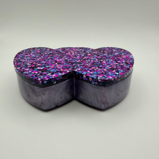 purple glitter double heart container