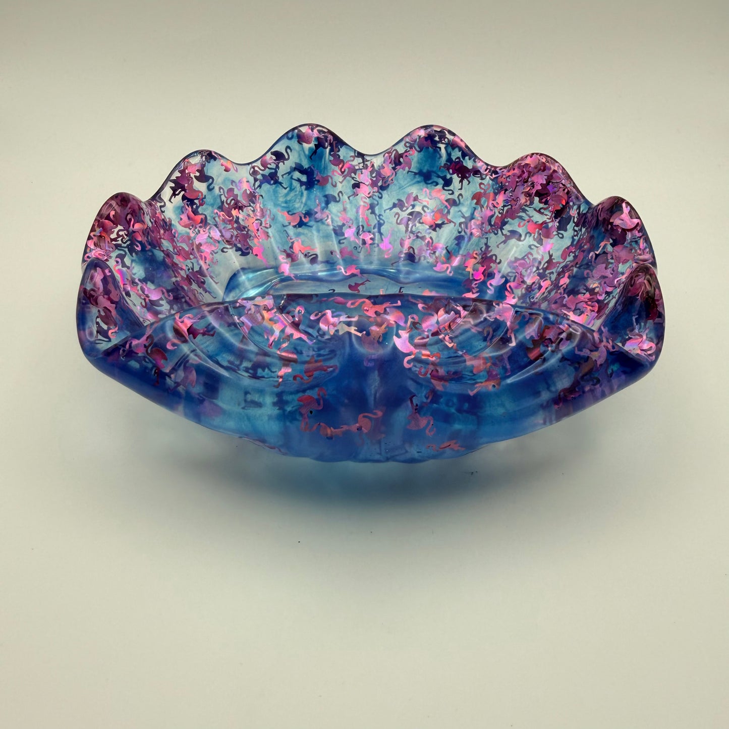 sea shell dish with flamingo glitter