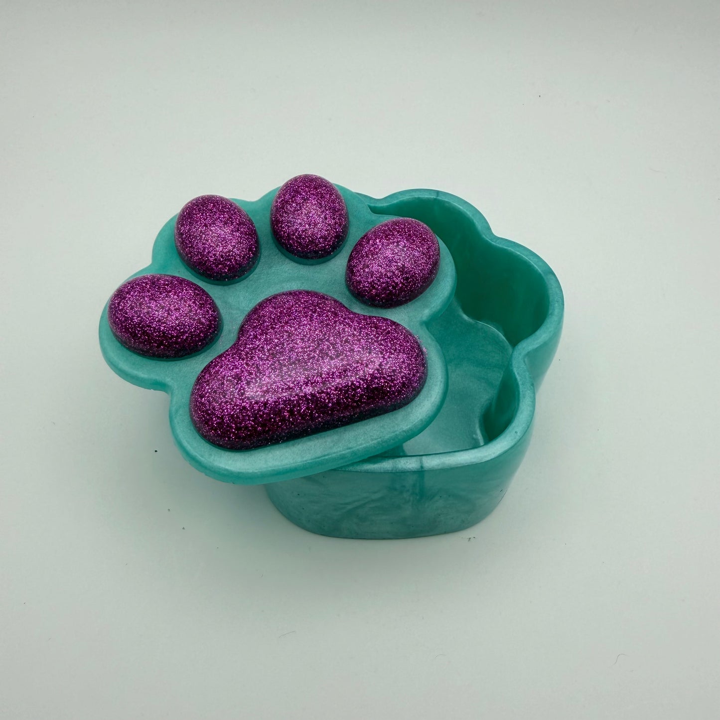 Sparkly Pink & Green Small Paw Print Container