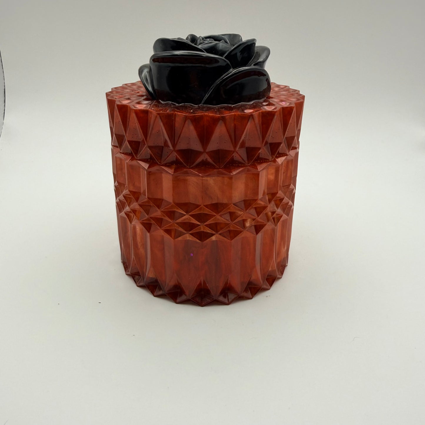 Red with Black Rose Container with Flower Lid
