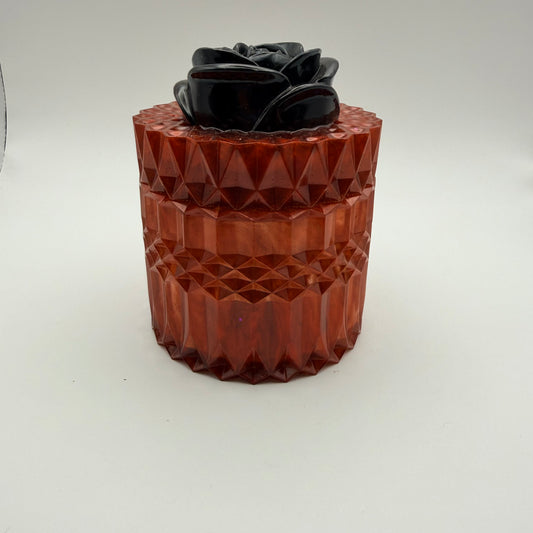 Red with Black Rose Container with Flower Lid
