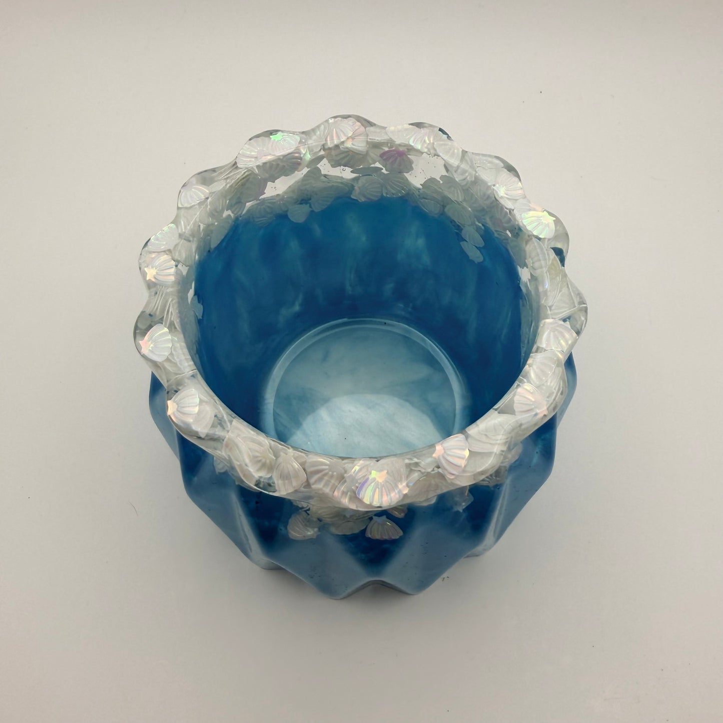 Beautiful Ocean Blue & Iridescent Sea Shell Container