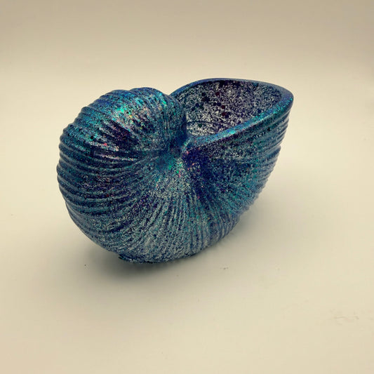 Blue Glittery Nautilus Shell