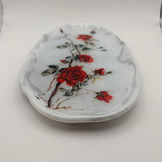 Rose, White & Silver Irregular Shaped Tray