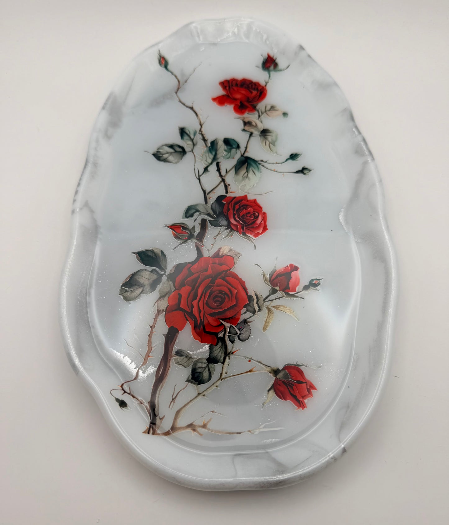 Rose, White & Silver Irregular Shaped Tray