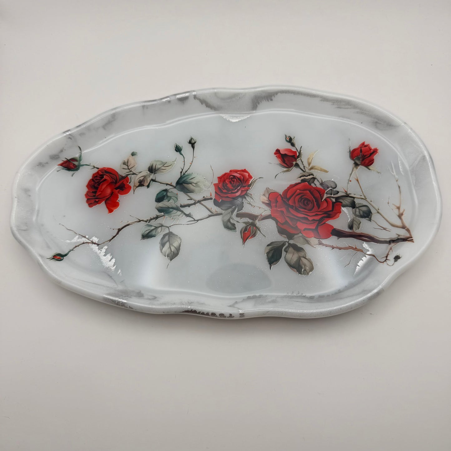 Rose, White & Silver Irregular Shaped Tray