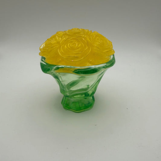 Yellow Rose Bouquet Container with Lid