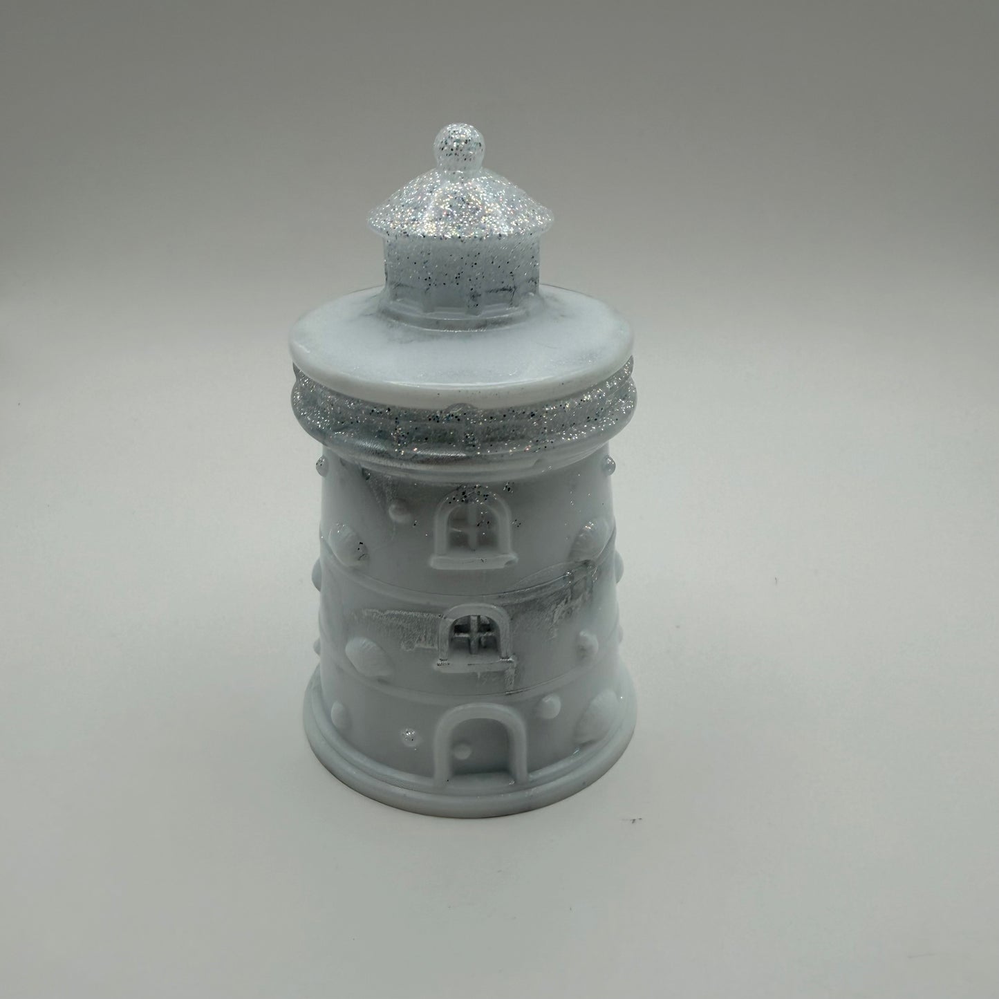 White, Glittery Lighthouse Container
