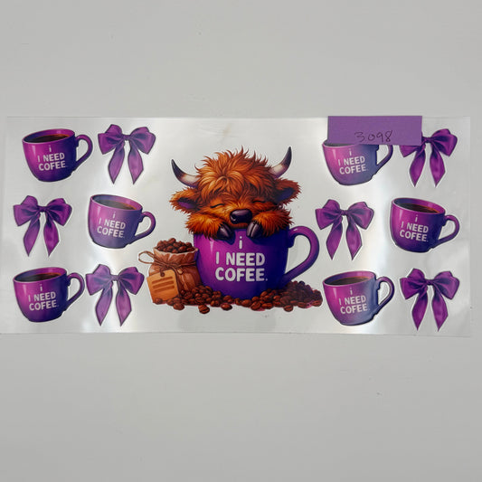 Sleeping highland cow needs coffee