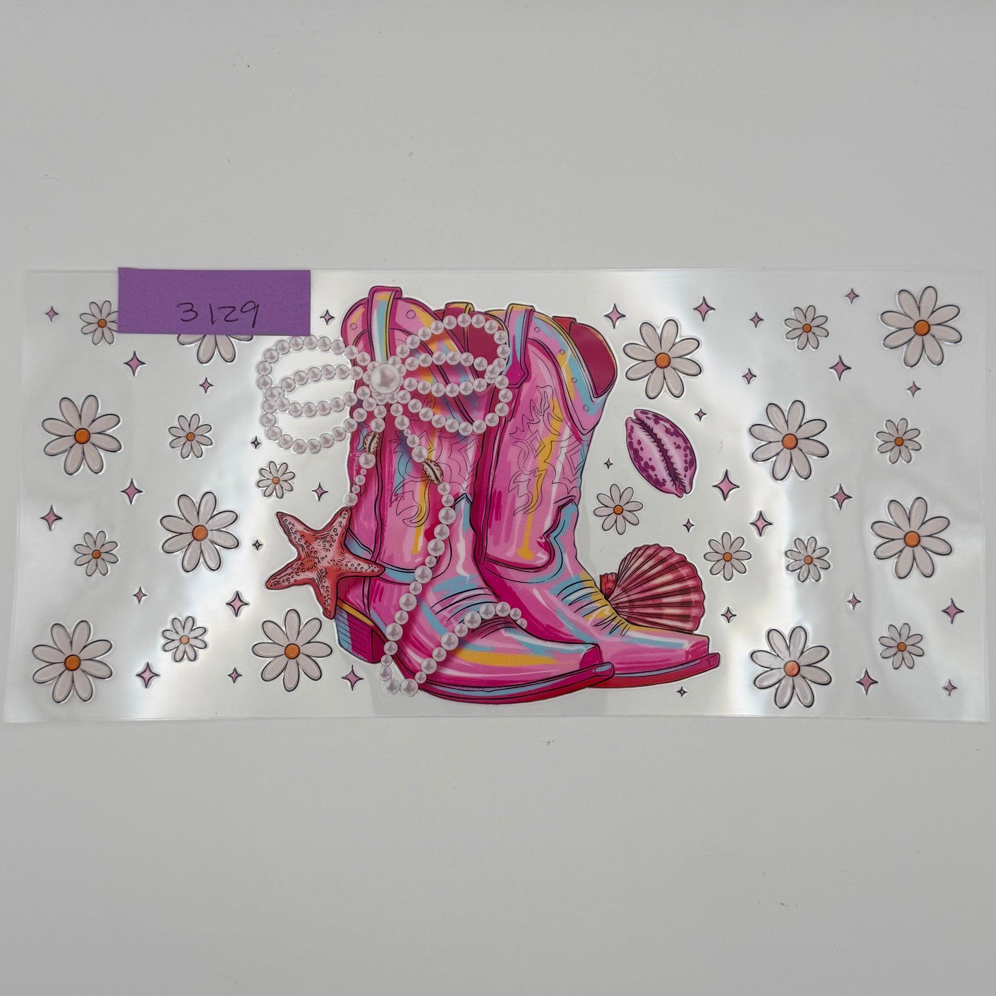 Pink boots with pearls and flowers