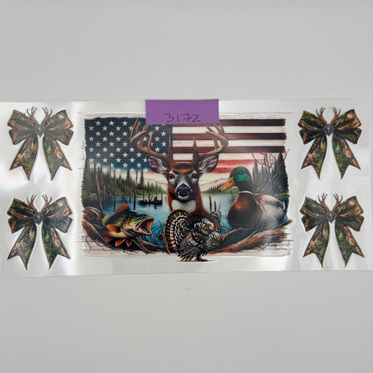 American flag hunting with animals
