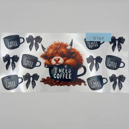 Highland Cow black coffee and bows