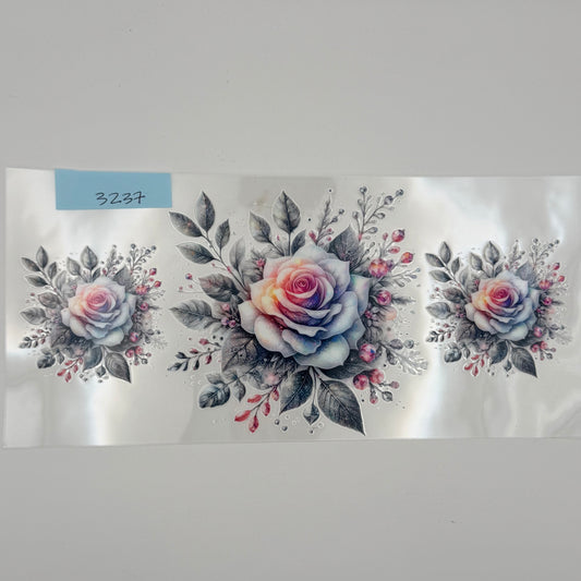Pink yellow and gray roses