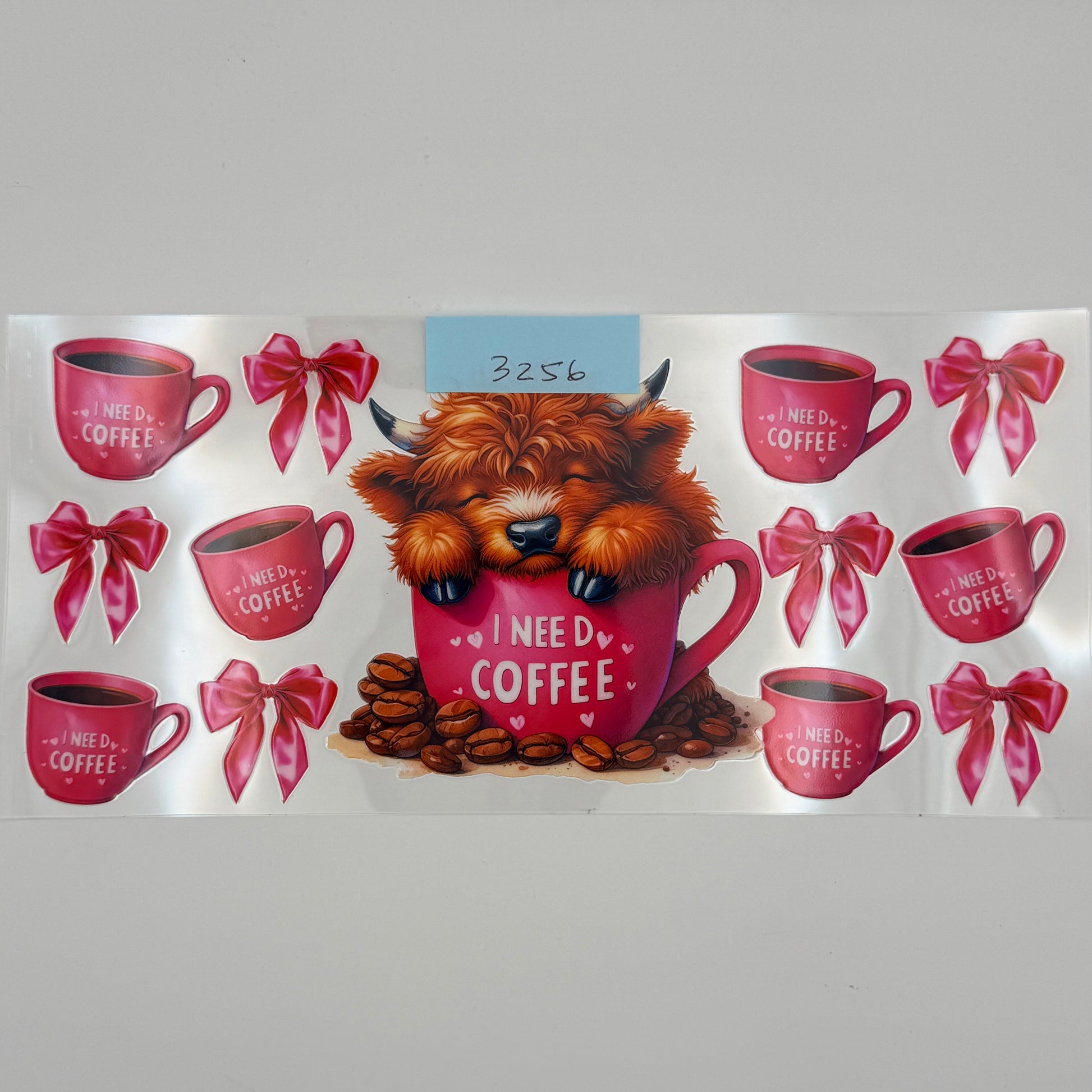 Highland cow pink need coffee with bows
