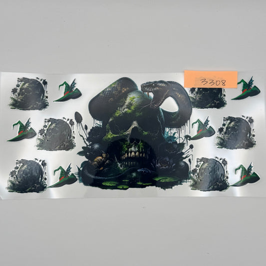 Green skull with snake