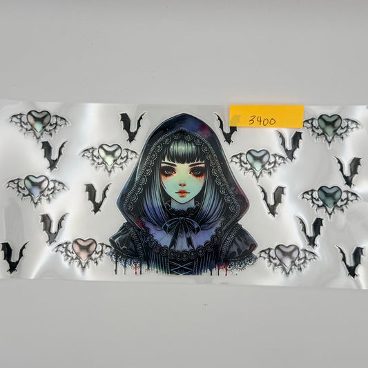 Anime goth girl with hood holographic