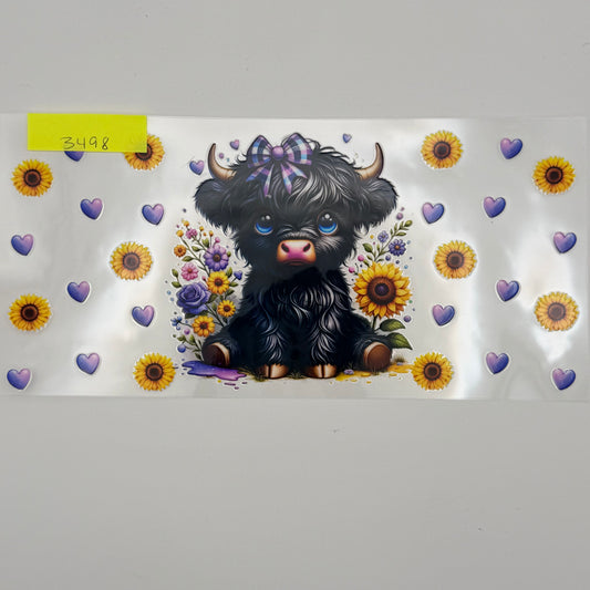 Black highland cow purple bow