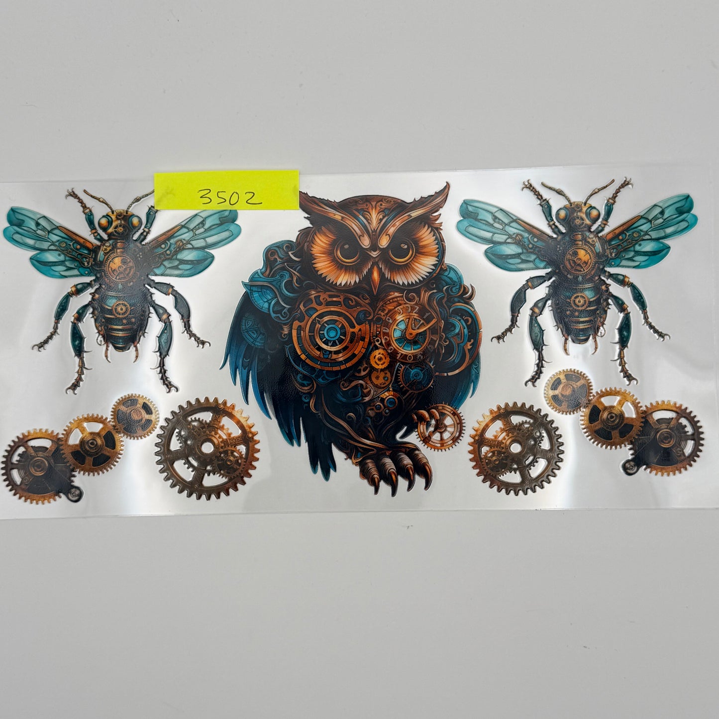 Steampunk owl and flies