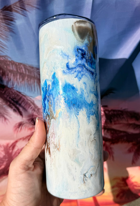 Blue, White, Gold “Marble” Epoxy Tumbler