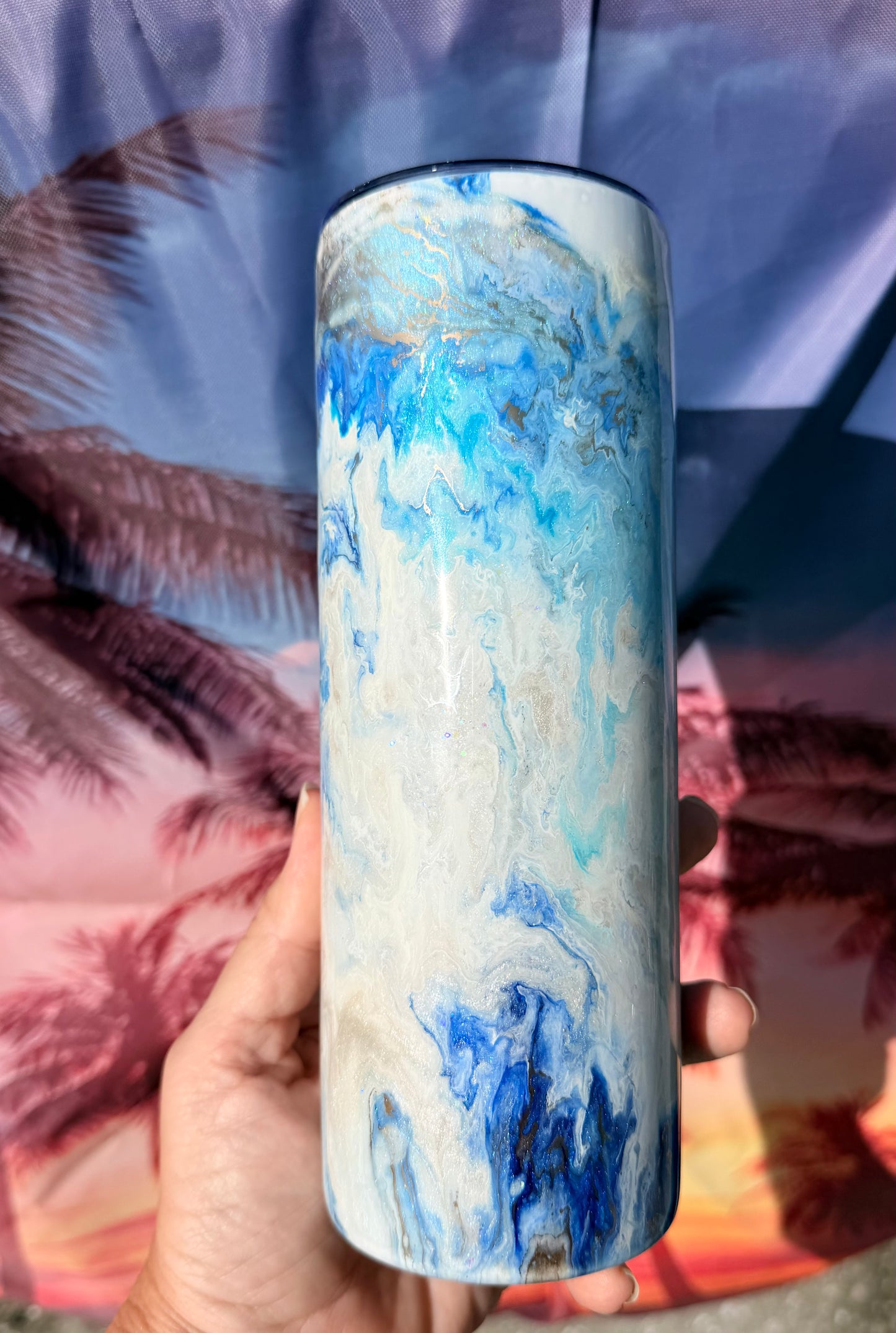 Blue, White, Gold “Marble” Epoxy Tumbler