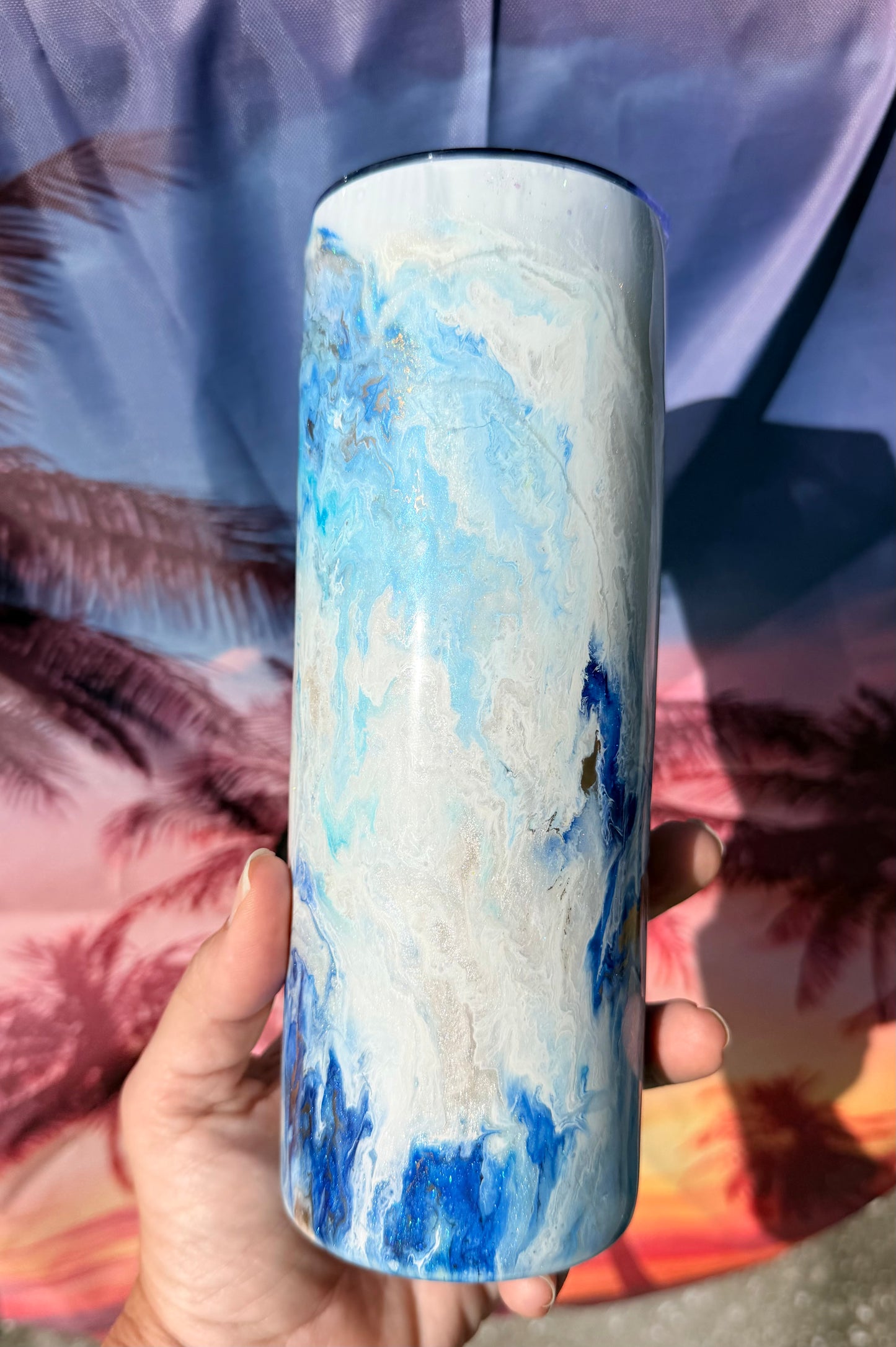 Blue, White, Gold “Marble” Epoxy Tumbler