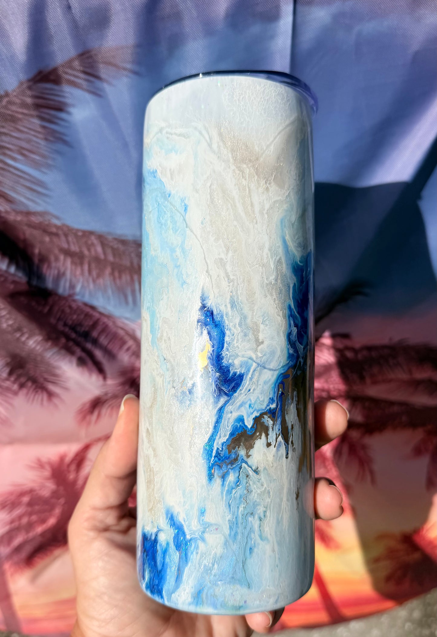 Blue, White, Gold “Marble” Epoxy Tumbler