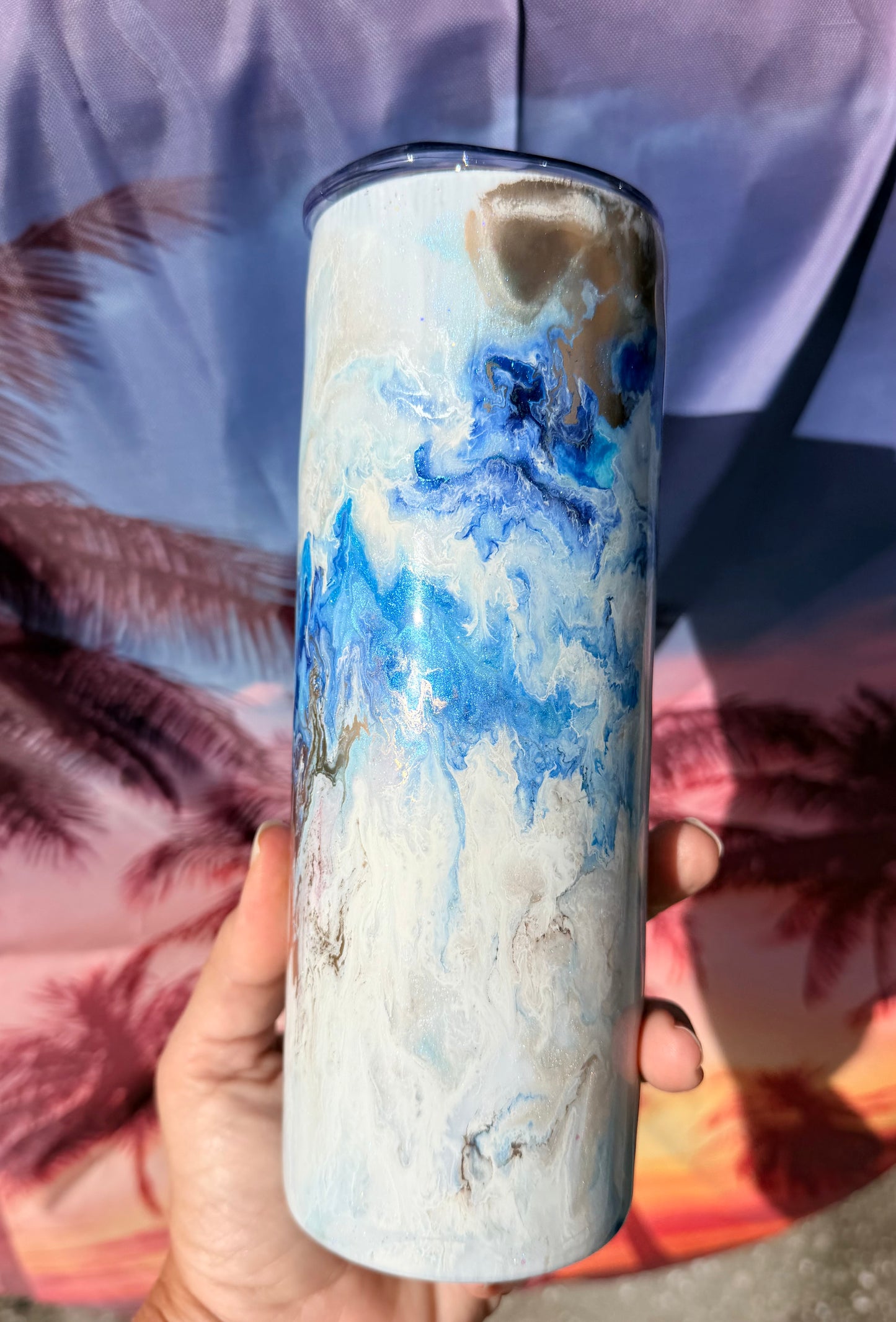 Blue, White, Gold “Marble” Epoxy Tumbler