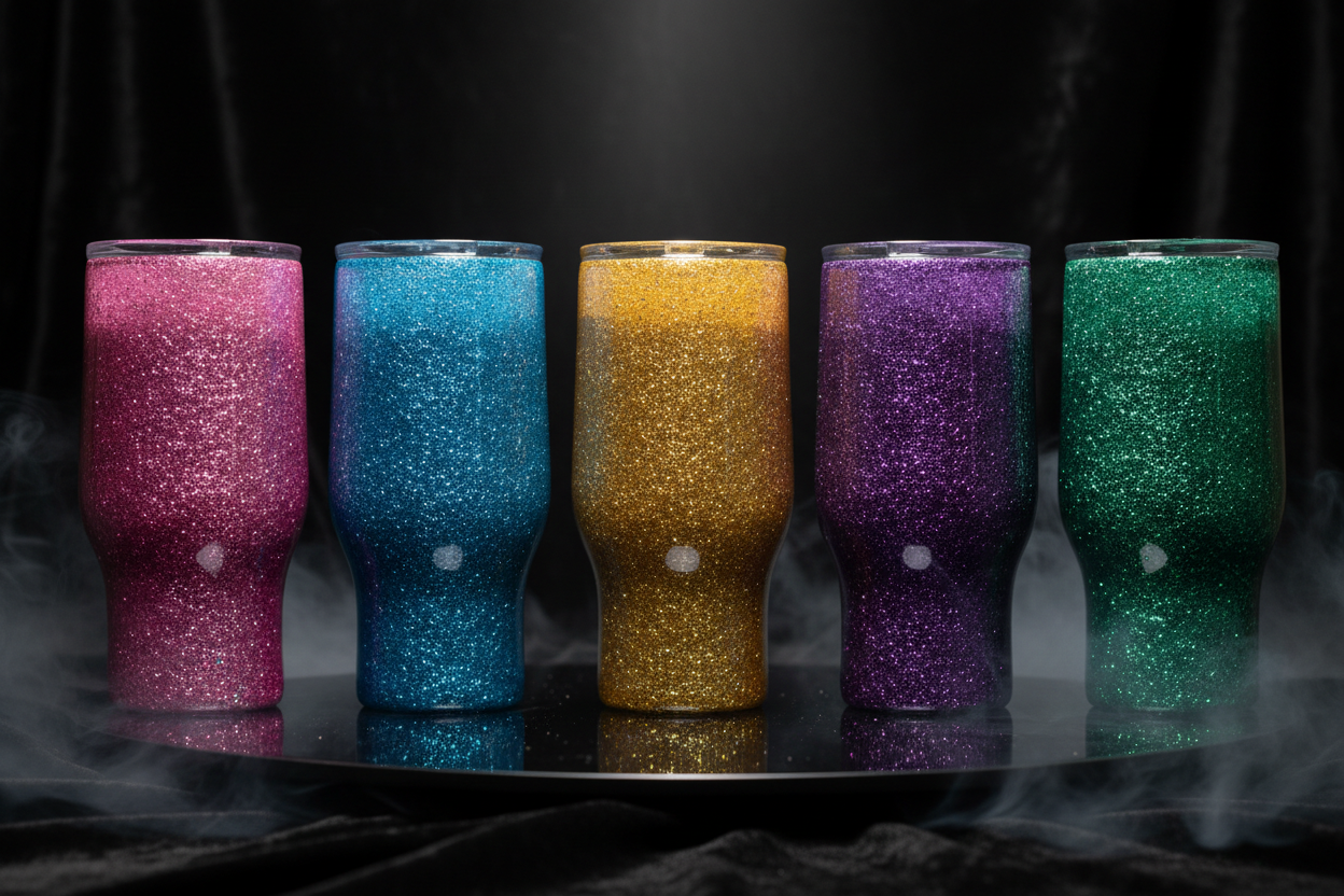 Custom Tumblers with Glitter - Dark Background